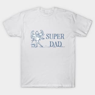 super dad holding kids son daughter doodle white T-Shirt